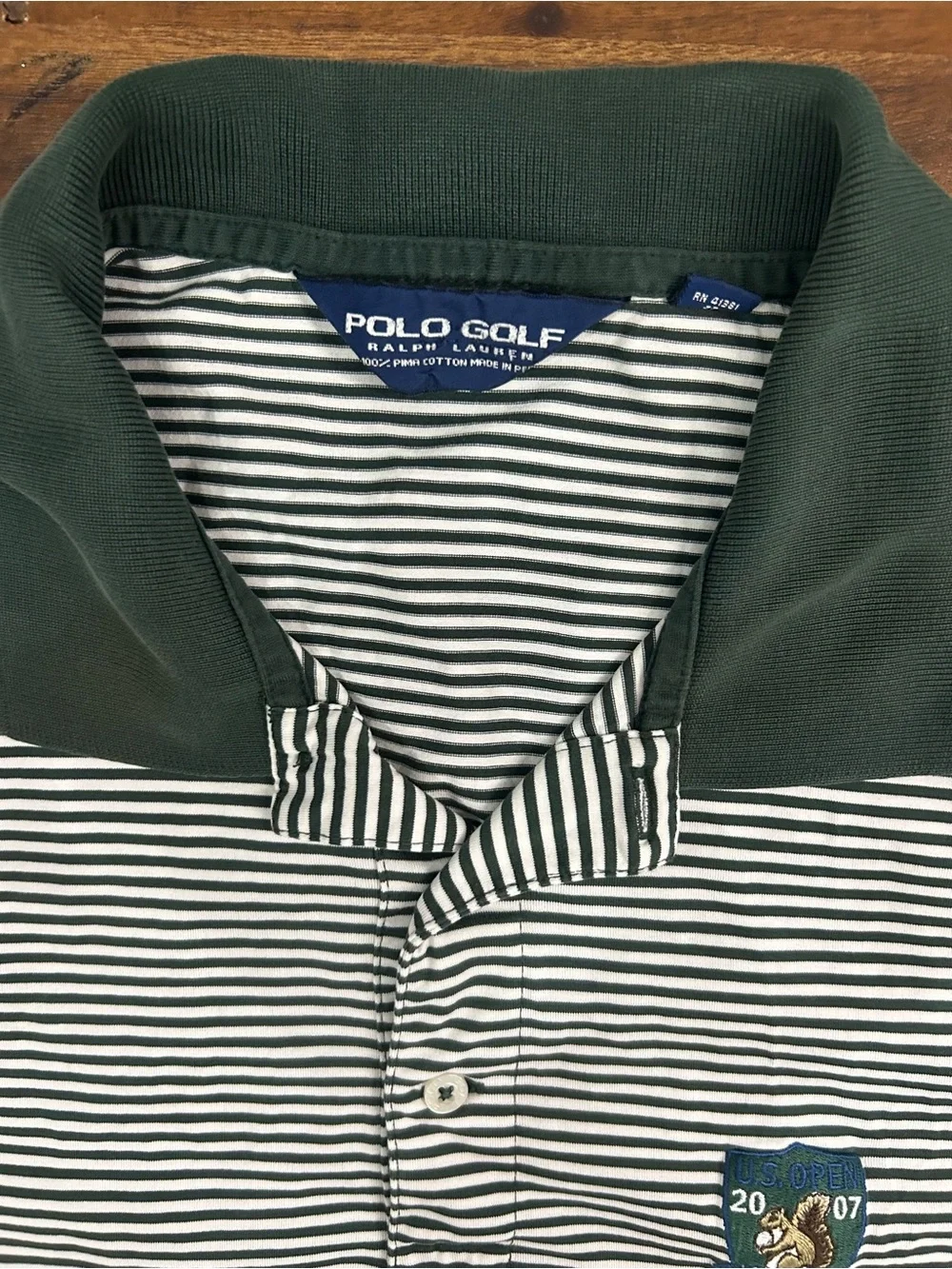 Polo Golf Ralph Lauren Mens L 2007 US Open Oakmont Striped Golf Polo Shirt